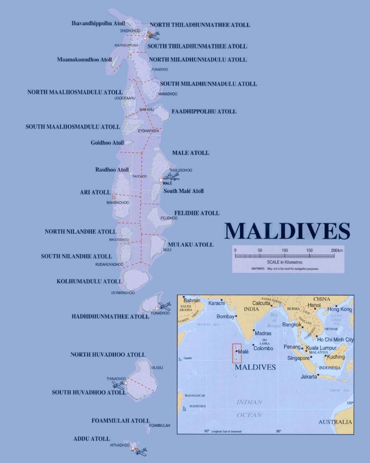 hartë që tregon maldivet